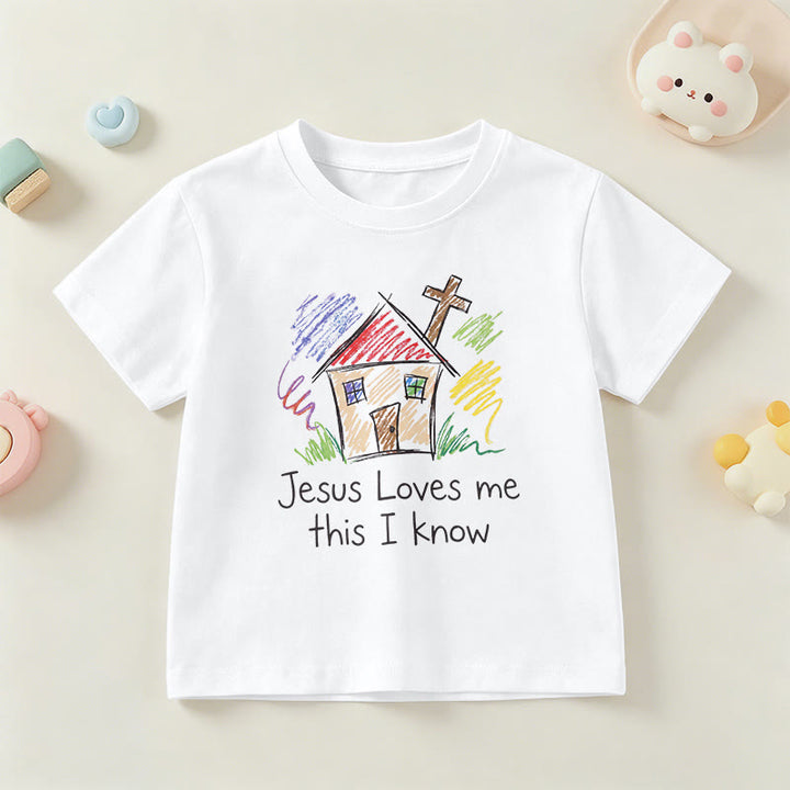 Christianartworkshop T-shirt à manches courtes pour enfants Chapel Cross « Jésus m’aime, je le sais » - Blanc - US/UK/AU 14, EU170 - image 15
