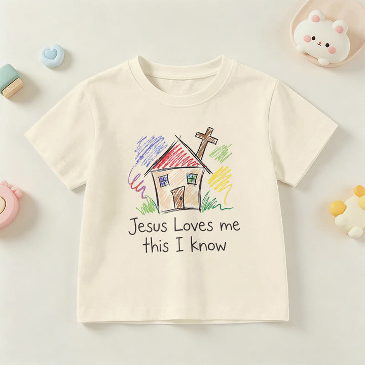 Christianartworkshop T-shirt à manches courtes pour enfants Chapel Cross « Jésus m’aime, je le sais » - Beige - US/UK/AU 14, EU170 - image 0