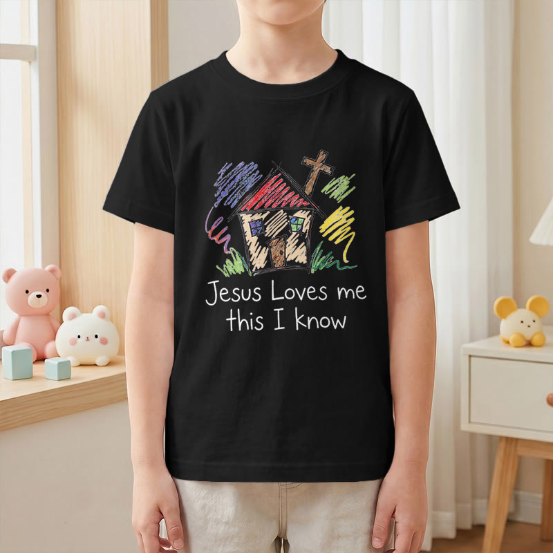 Christianartworkshop T-shirt à manches courtes pour enfants Chapel Cross « Jésus m’aime, je le sais » - image 25