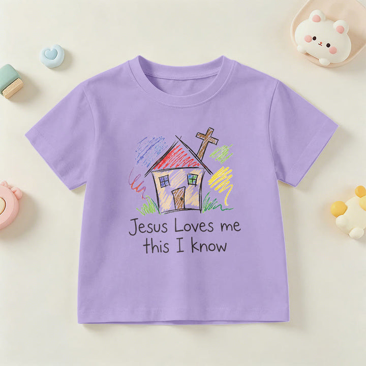 Christianartworkshop T-shirt à manches courtes pour enfants Chapel Cross « Jésus m’aime, je le sais » - Violet - US/UK/AU 14, EU170 - image 3