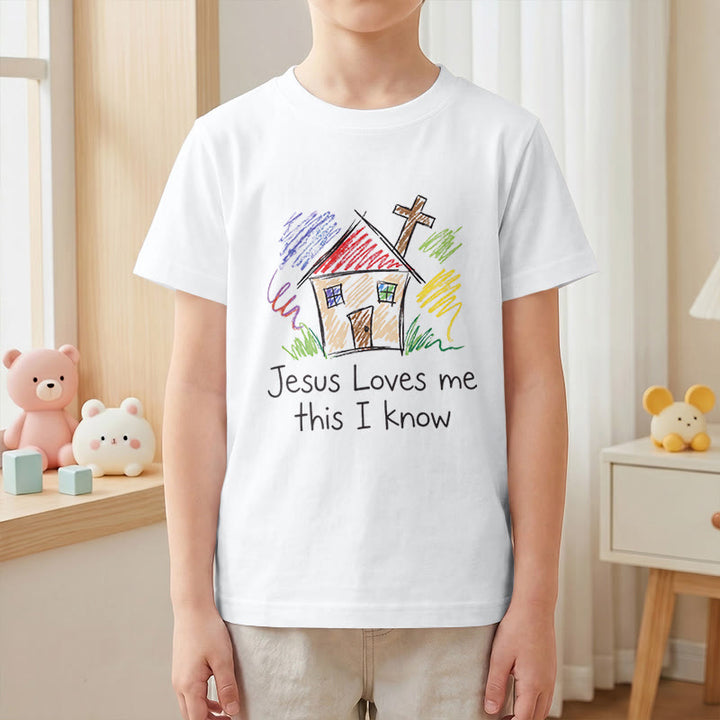 Christianartworkshop T-shirt à manches courtes pour enfants Chapel Cross « Jésus m’aime, je le sais » - image 16