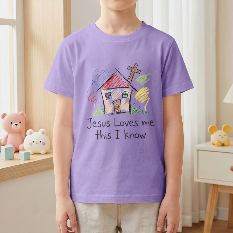 Christianartworkshop T-shirt à manches courtes pour enfants Chapel Cross « Jésus m’aime, je le sais » - image 4