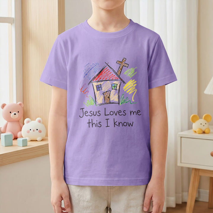 Christianartworkshop T-shirt à manches courtes pour enfants Chapel Cross « Jésus m’aime, je le sais » - image 4