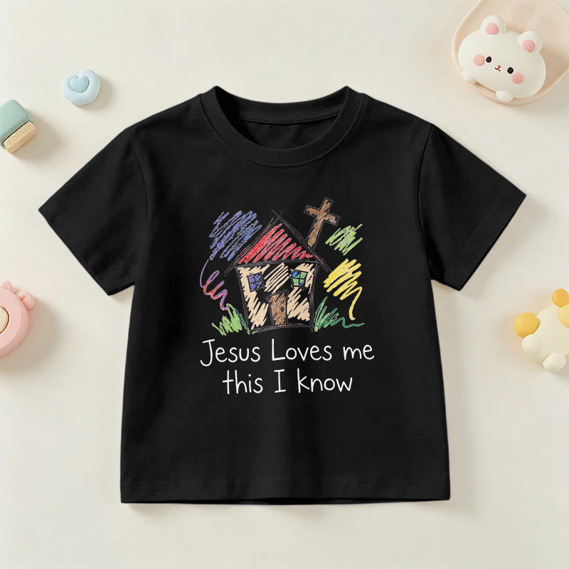 Christianartworkshop T-shirt à manches courtes pour enfants Chapel Cross « Jésus m’aime, je le sais » - Noir - US/UK/AU 14, EU170 - image 24