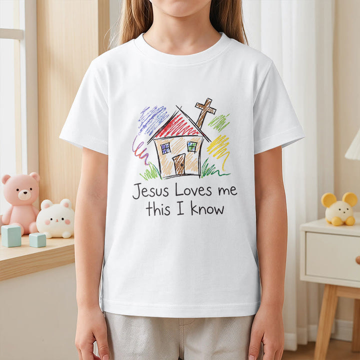 Christianartworkshop T-shirt à manches courtes pour enfants Chapel Cross « Jésus m’aime, je le sais » - image 17