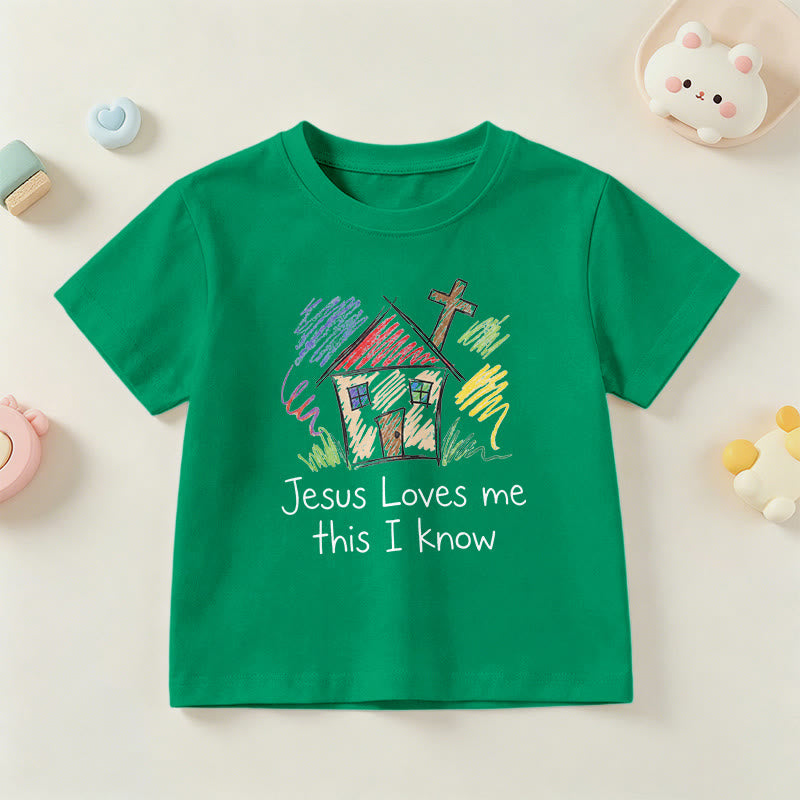 Christianartworkshop T-shirt à manches courtes pour enfants Chapel Cross « Jésus m’aime, je le sais » - Vert - US/UK/AU 14, EU170 - image 12