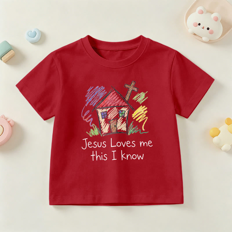 Christianartworkshop T-shirt à manches courtes pour enfants Chapel Cross « Jésus m’aime, je le sais » - Rouge - US/UK/AU 14, EU170 - image 6