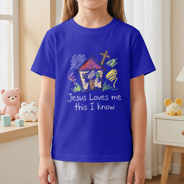 Christianartworkshop T-shirt à manches courtes pour enfants Chapel Cross « Jésus m’aime, je le sais » - image 23