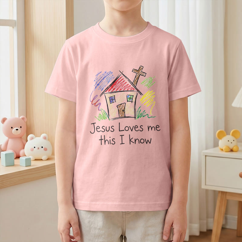 Christianartworkshop T-shirt à manches courtes pour enfants Chapel Cross « Jésus m’aime, je le sais » - image 10