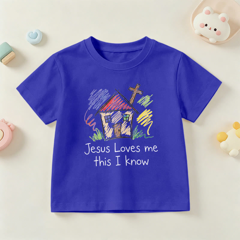 Christianartworkshop T-shirt à manches courtes pour enfants Chapel Cross « Jésus m’aime, je le sais » - Bleu - US/UK/AU 14, EU170 - image 21