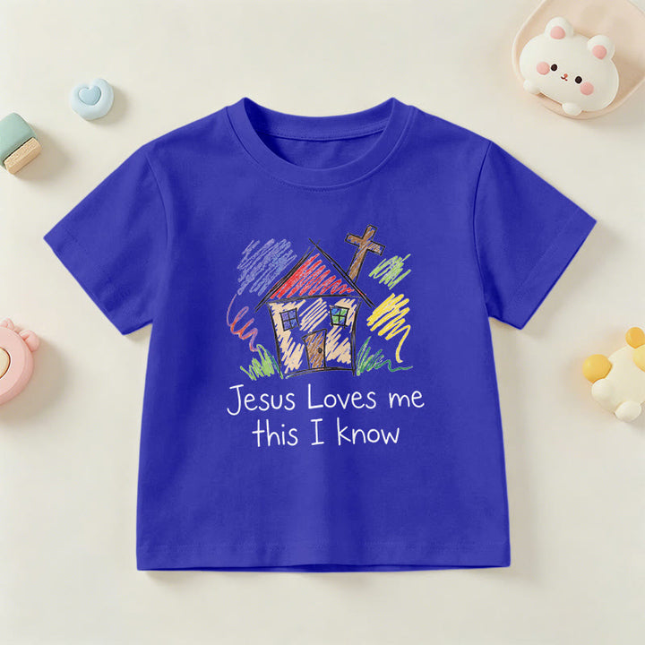 Christianartworkshop T-shirt à manches courtes pour enfants Chapel Cross « Jésus m’aime, je le sais » - Bleu - US/UK/AU 14, EU170 - image 21