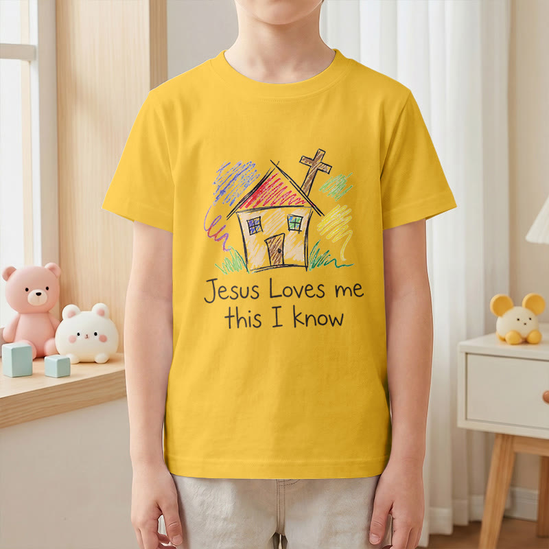 Christianartworkshop T-shirt à manches courtes pour enfants Chapel Cross « Jésus m’aime, je le sais » - image 28