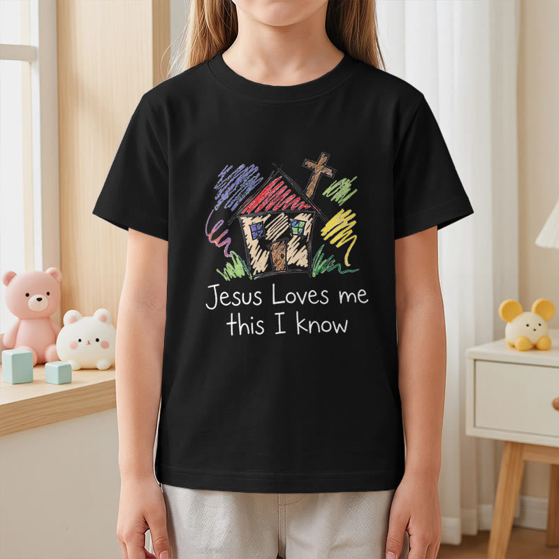 Christianartworkshop T-shirt à manches courtes pour enfants Chapel Cross « Jésus m’aime, je le sais » - image 26