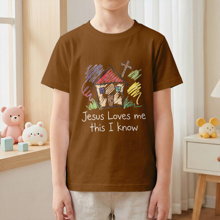 Christianartworkshop T-shirt à manches courtes pour enfants Chapel Cross « Jésus m’aime, je le sais » - image 19