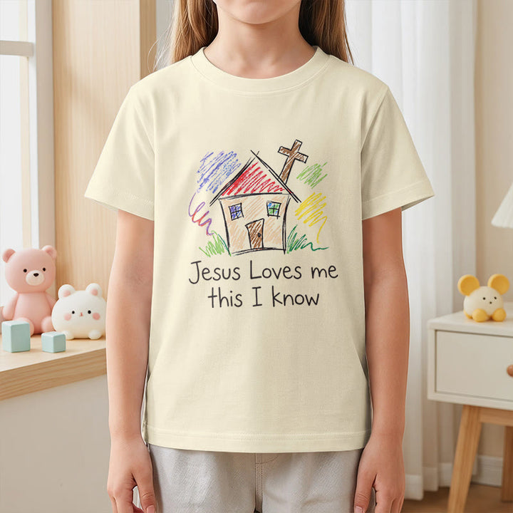 Christianartworkshop T-shirt à manches courtes pour enfants Chapel Cross « Jésus m’aime, je le sais » - image 2