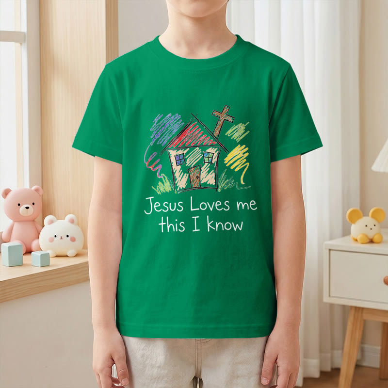 Christianartworkshop T-shirt à manches courtes pour enfants Chapel Cross « Jésus m’aime, je le sais » - image 13