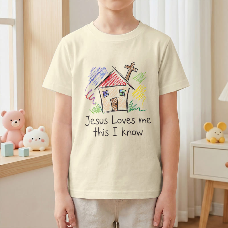 Christianartworkshop T-shirt à manches courtes pour enfants Chapel Cross « Jésus m’aime, je le sais » - image 1