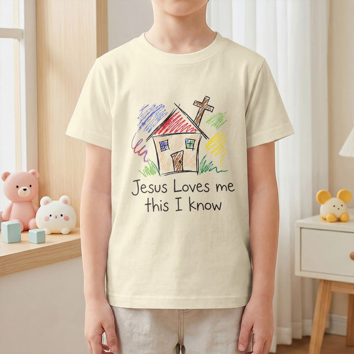 Christianartworkshop T-shirt à manches courtes pour enfants Chapel Cross « Jésus m’aime, je le sais » - image 1