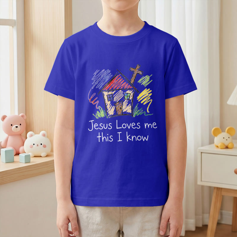 Christianartworkshop T-shirt à manches courtes pour enfants Chapel Cross « Jésus m’aime, je le sais » - image 22