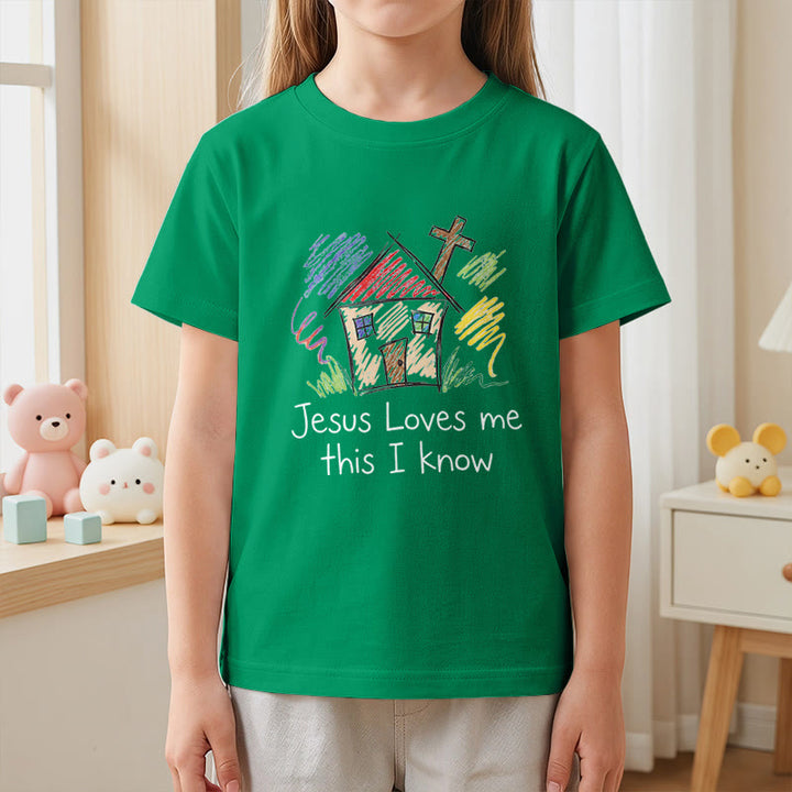 Christianartworkshop T-shirt à manches courtes pour enfants Chapel Cross « Jésus m’aime, je le sais » - image 14