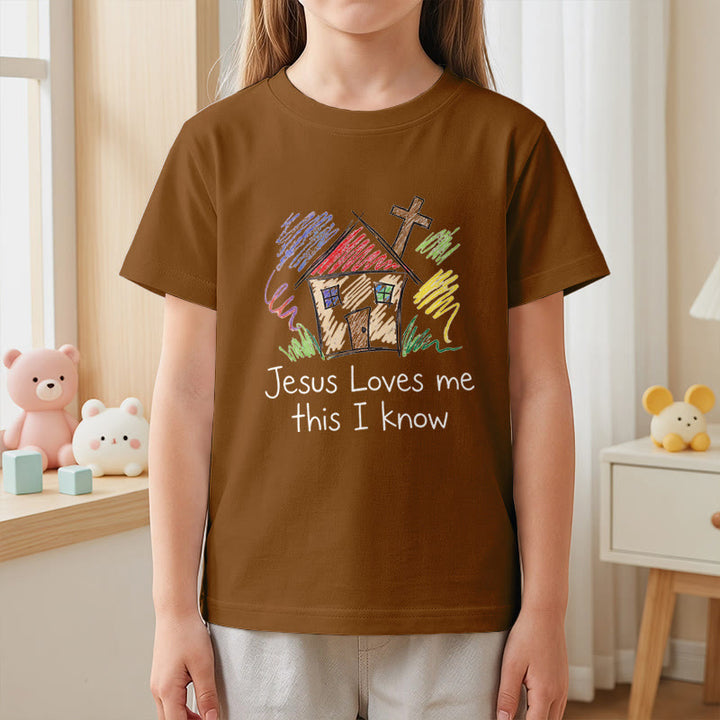 Christianartworkshop T-shirt à manches courtes pour enfants Chapel Cross « Jésus m’aime, je le sais » - image 20