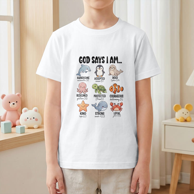 Christianartworkshop T-shirt à manches courtes pour enfants, coupe décontractée, imprimé baleine, pingouin et crabe, slogan « Foi » - image 22