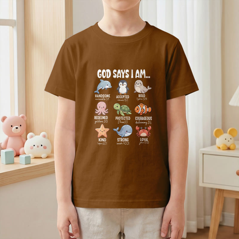 Christianartworkshop T-shirt à manches courtes pour enfants, coupe décontractée, imprimé baleine, pingouin et crabe, slogan « Foi » - image 25