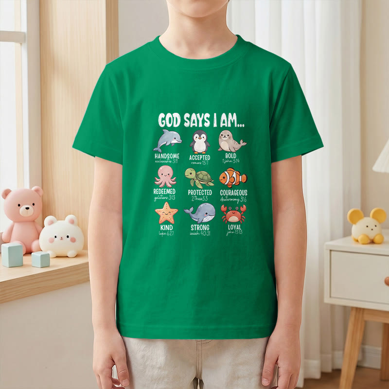 Christianartworkshop T-shirt à manches courtes pour enfants, coupe décontractée, imprimé baleine, pingouin et crabe, slogan « Foi » - image 19