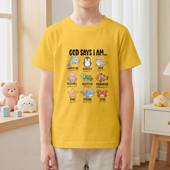 Christianartworkshop T-shirt à manches courtes pour enfants, coupe décontractée, imprimé baleine, pingouin et crabe, slogan « Foi » - image 1