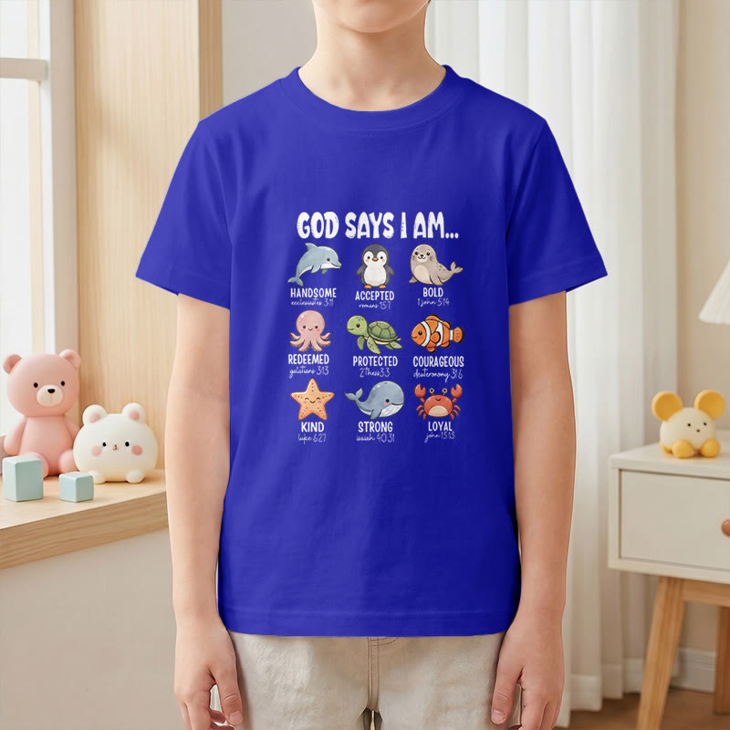 Christianartworkshop T-shirt à manches courtes pour enfants, coupe décontractée, imprimé baleine, pingouin et crabe, slogan « Foi » - image 28