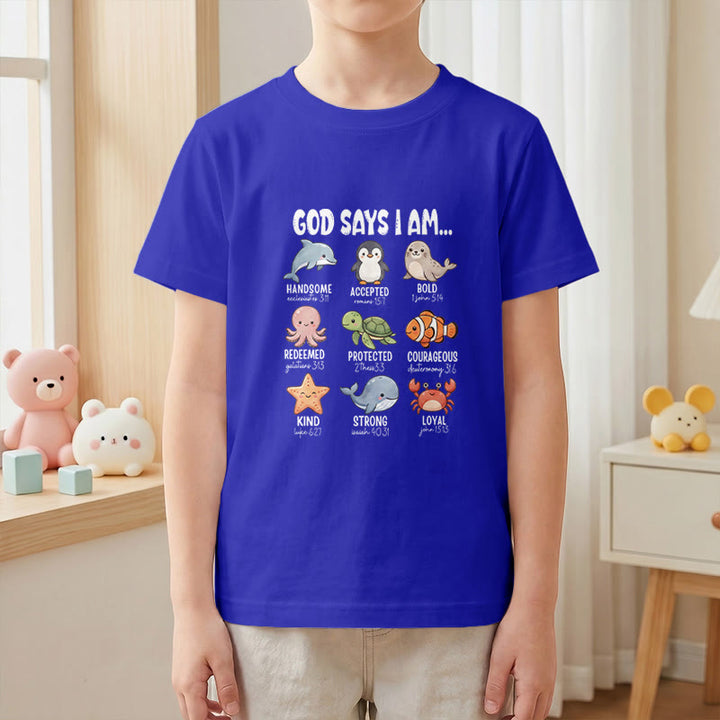 Christianartworkshop T-shirt à manches courtes pour enfants, coupe décontractée, imprimé baleine, pingouin et crabe, slogan « Foi » - image 28