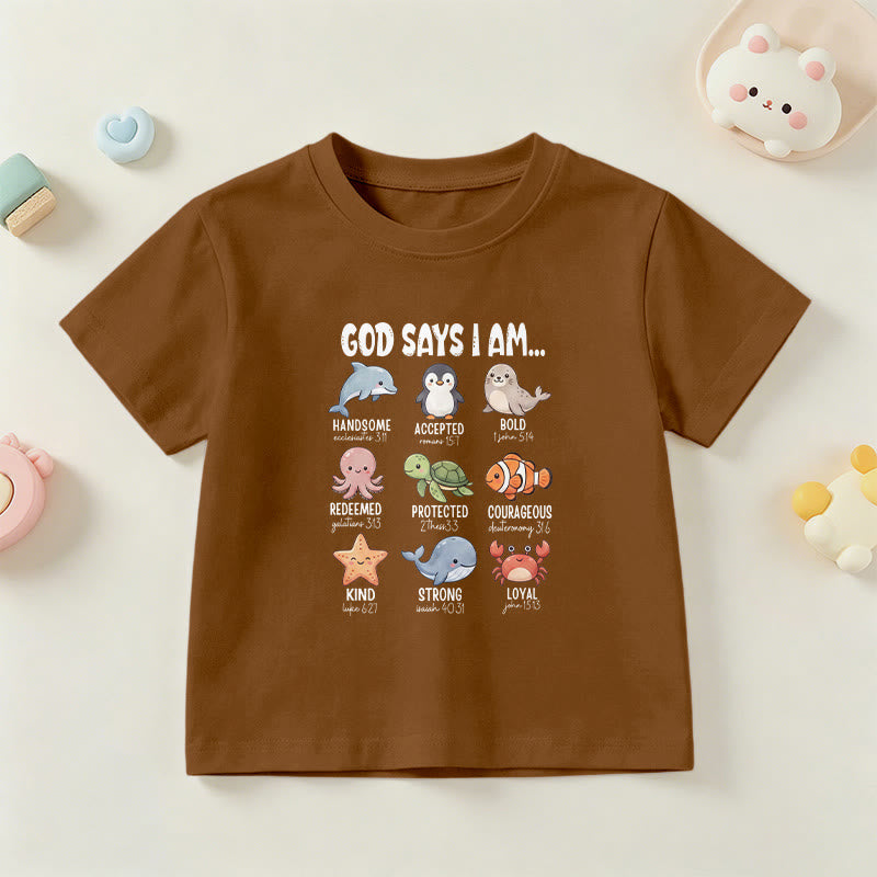 Christianartworkshop T-shirt à manches courtes pour enfants, coupe décontractée, imprimé baleine, pingouin et crabe, slogan « Foi » - Brun - US/UK/AU 14, EU170 - image 24