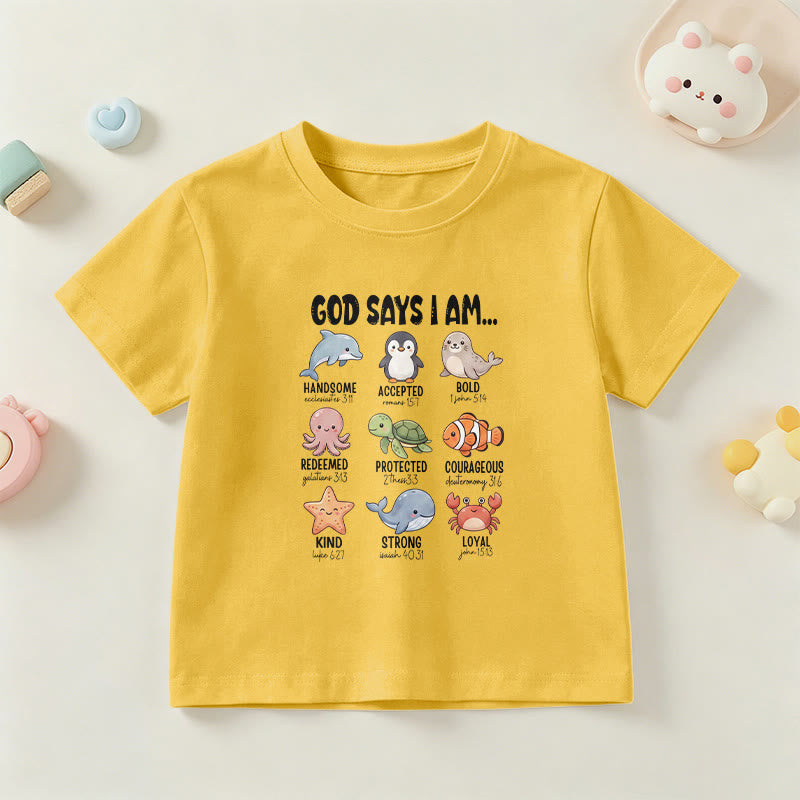 Christianartworkshop T-shirt à manches courtes pour enfants, coupe décontractée, imprimé baleine, pingouin et crabe, slogan « Foi » - Jaune - US/UK/AU 14, EU170 - image 0