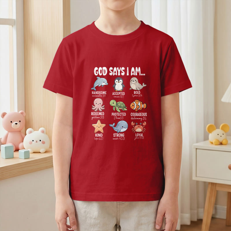 Christianartworkshop T-shirt à manches courtes pour enfants, coupe décontractée, imprimé baleine, pingouin et crabe, slogan « Foi » - image 13