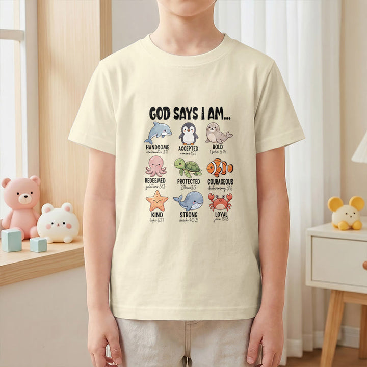 Christianartworkshop T-shirt à manches courtes pour enfants, coupe décontractée, imprimé baleine, pingouin et crabe, slogan « Foi » - image 7