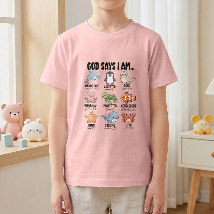 Christianartworkshop T-shirt à manches courtes pour enfants, coupe décontractée, imprimé baleine, pingouin et crabe, slogan « Foi » - image 16