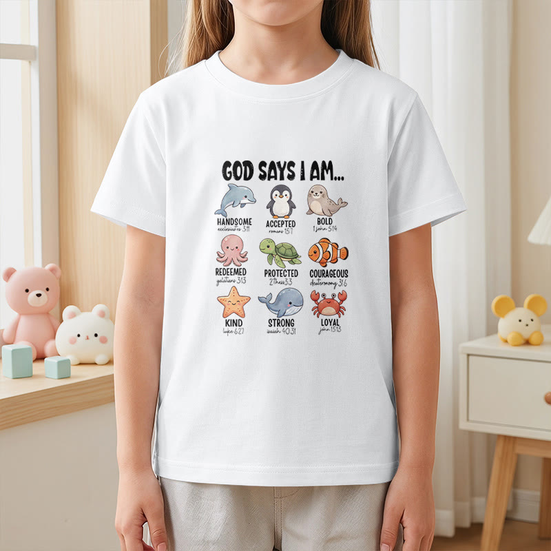 Christianartworkshop T-shirt à manches courtes pour enfants, coupe décontractée, imprimé baleine, pingouin et crabe, slogan « Foi » - image 23