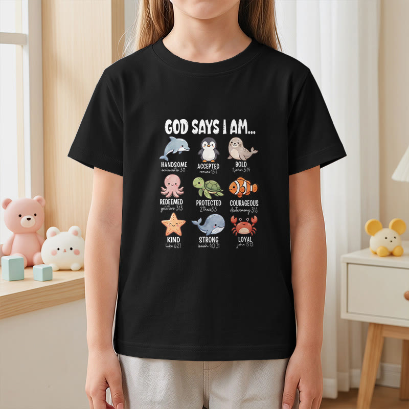 Christianartworkshop T-shirt à manches courtes pour enfants, coupe décontractée, imprimé baleine, pingouin et crabe, slogan « Foi » - image 5