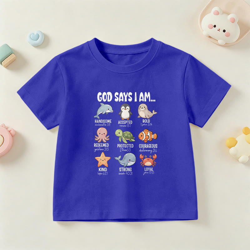 Christianartworkshop T-shirt à manches courtes pour enfants, coupe décontractée, imprimé baleine, pingouin et crabe, slogan « Foi » - Bleu - US/UK/AU 14, EU170 - image 27