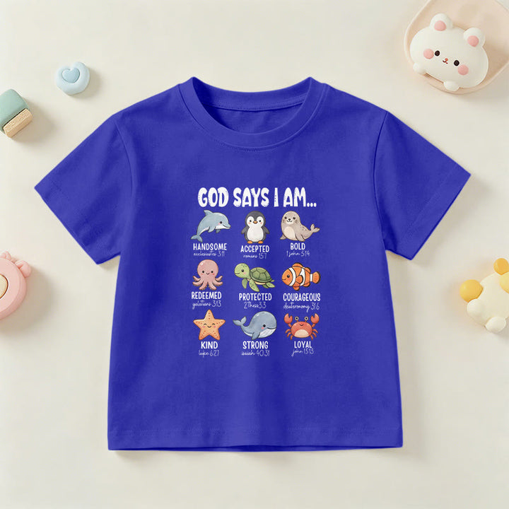 Christianartworkshop T-shirt à manches courtes pour enfants, coupe décontractée, imprimé baleine, pingouin et crabe, slogan « Foi » - Bleu - US/UK/AU 14, EU170 - image 27