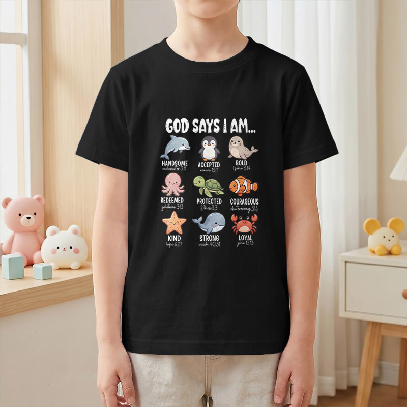 Christianartworkshop T-shirt à manches courtes pour enfants, coupe décontractée, imprimé baleine, pingouin et crabe, slogan « Foi » - image 4