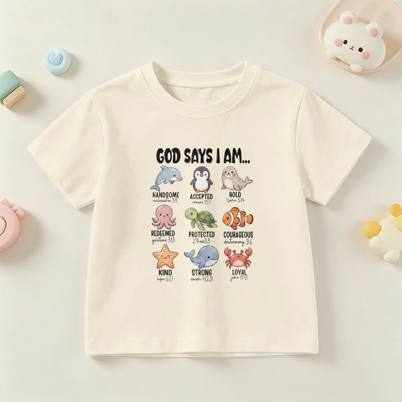 Christianartworkshop T-shirt à manches courtes pour enfants, coupe décontractée, imprimé baleine, pingouin et crabe, slogan « Foi » - Beige - US/UK/AU 14, EU170 - image 6