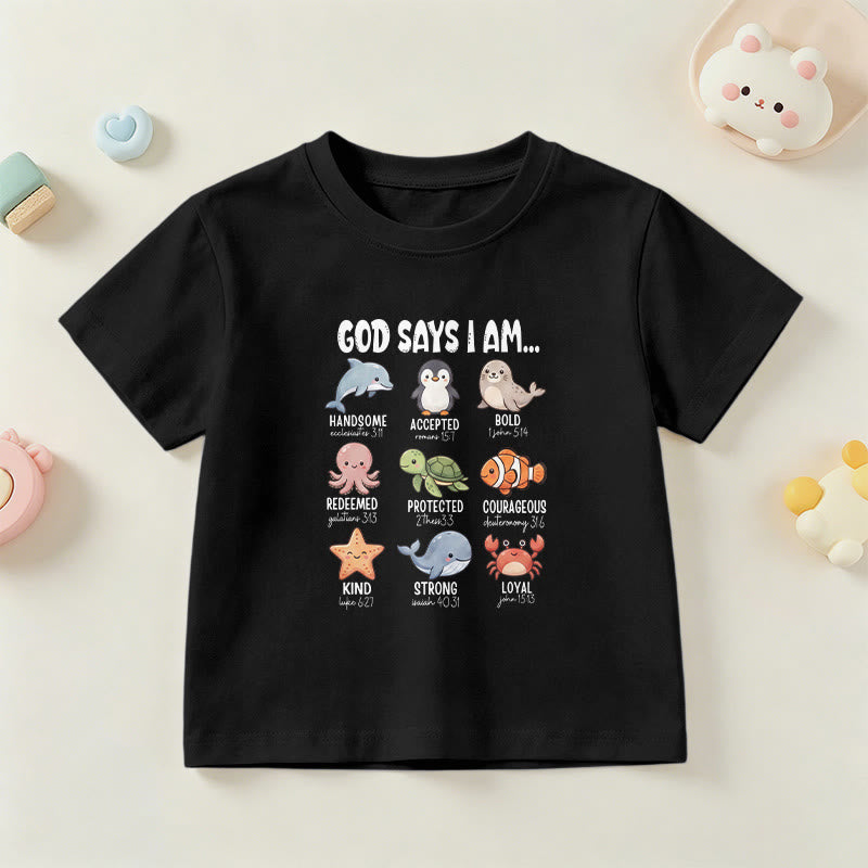 Christianartworkshop T-shirt à manches courtes pour enfants, coupe décontractée, imprimé baleine, pingouin et crabe, slogan « Foi » - Noir - US/UK/AU 14, EU170 - image 3