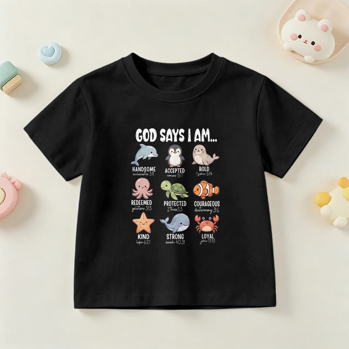 Christianartworkshop T-shirt à manches courtes pour enfants, coupe décontractée, imprimé baleine, pingouin et crabe, slogan « Foi » - Noir - US/UK/AU 14, EU170 - image 3