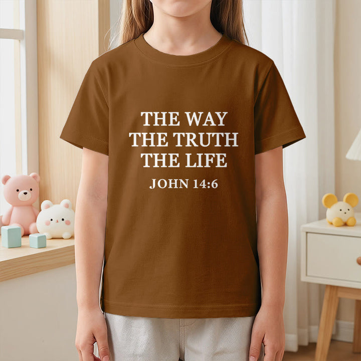 Christianartworkshop T-shirt à manches courtes pour enfants « Le Chemin, la Vérité, la Vie » (Jean 14:6) avec texte à empattements classiques - image 5