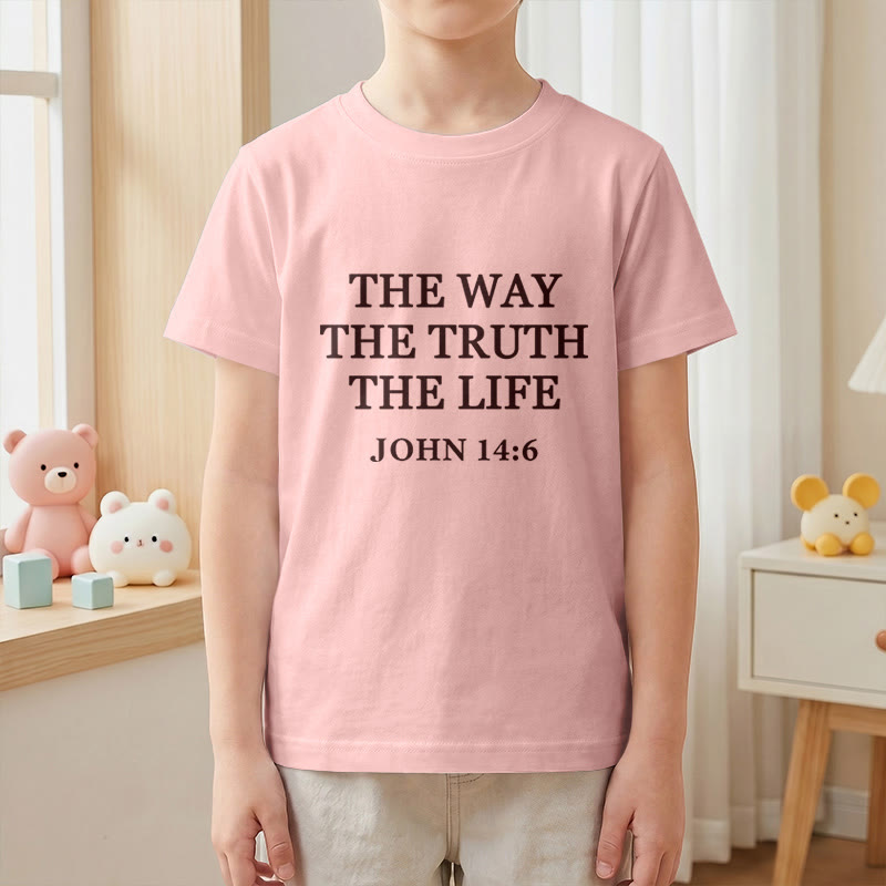 Christianartworkshop T-shirt à manches courtes pour enfants « Le Chemin, la Vérité, la Vie » (Jean 14:6) avec texte à empattements classiques - image 22