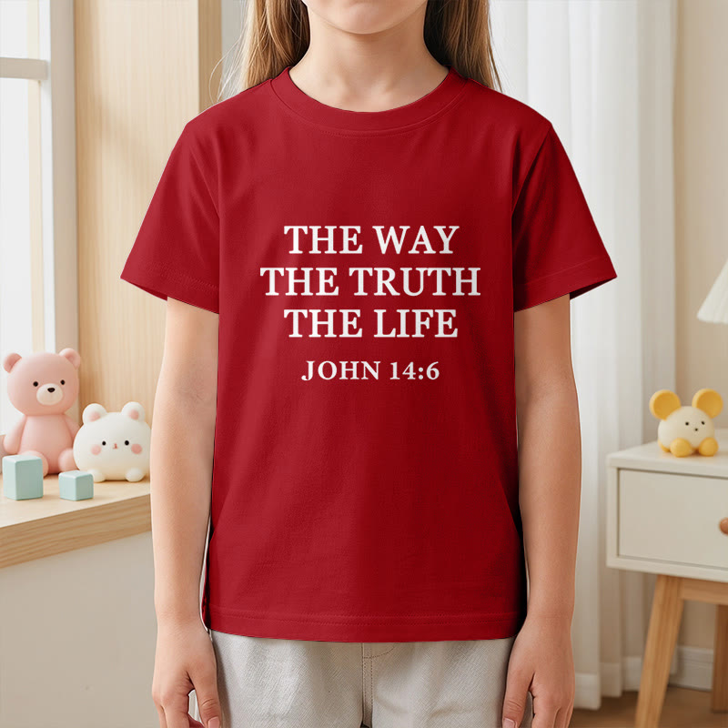 Christianartworkshop T-shirt à manches courtes pour enfants « Le Chemin, la Vérité, la Vie » (Jean 14:6) avec texte à empattements classiques - image 20