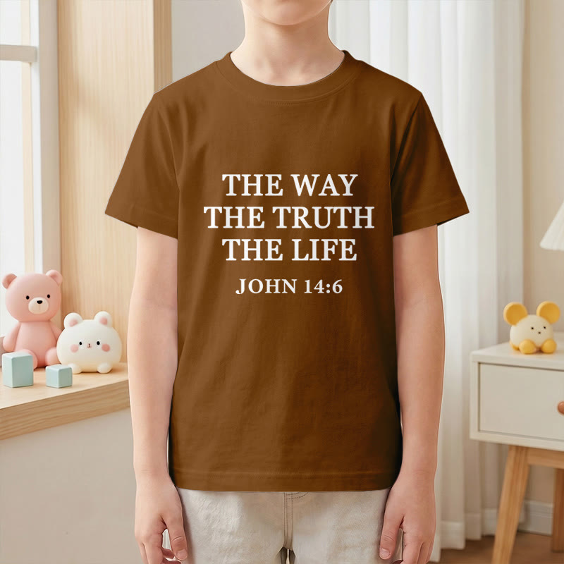 Christianartworkshop T-shirt à manches courtes pour enfants « Le Chemin, la Vérité, la Vie » (Jean 14:6) avec texte à empattements classiques - image 4