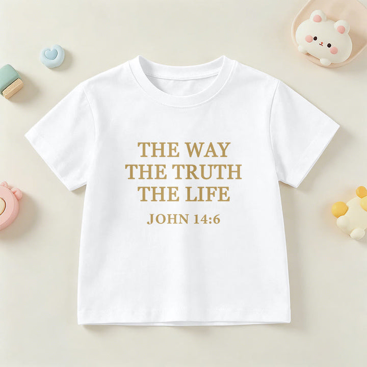Christianartworkshop T-shirt à manches courtes pour enfants « Le Chemin, la Vérité, la Vie » (Jean 14:6) avec texte à empattements classiques - Blanc - US/UK/AU 14, EU170 - image 0