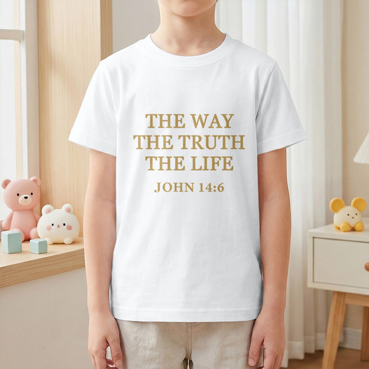 Christianartworkshop T-shirt à manches courtes pour enfants « Le Chemin, la Vérité, la Vie » (Jean 14:6) avec texte à empattements classiques - image 1